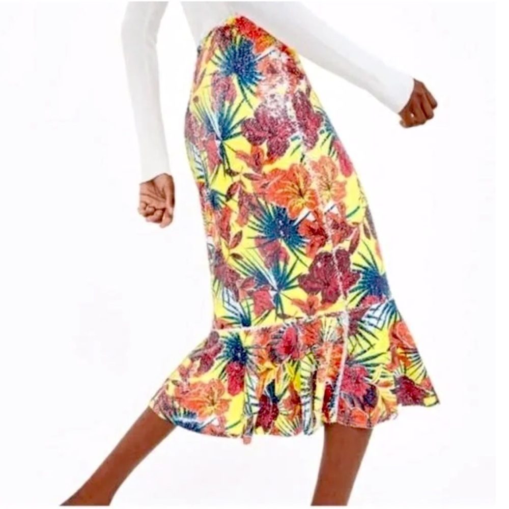 Zara Floral Sequin Multicolor Mermaid Midi Skirt